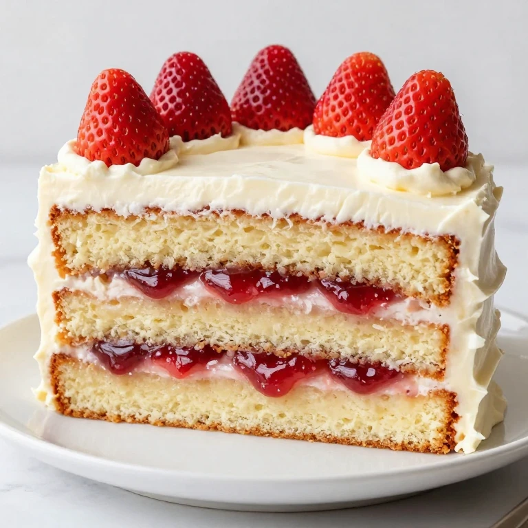 Buttermilk cake with strawberry jam and cream cheese frosting