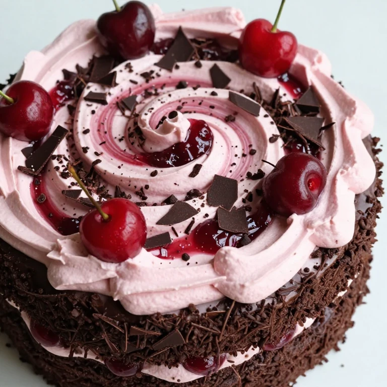 Black Forest sheet cake with whipped cream, cherry compote, and chocolate shavings