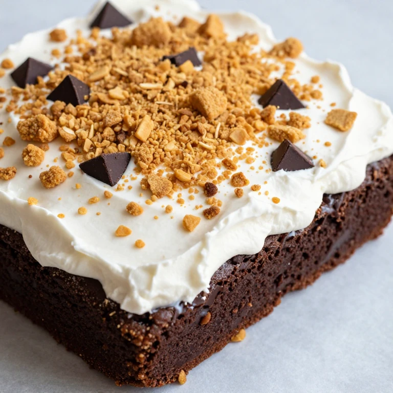 S'mores sheet cake with marshmallow frosting, graham crackers, and chocolate chunks
