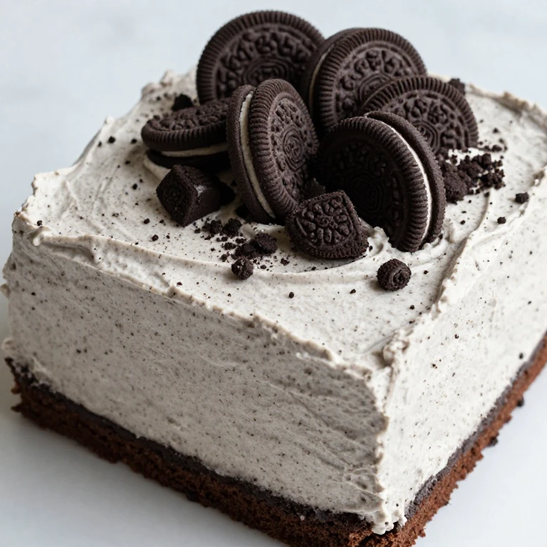 Cookies-and-cream sheet cake with Oreo frosting and crushed cookie topping