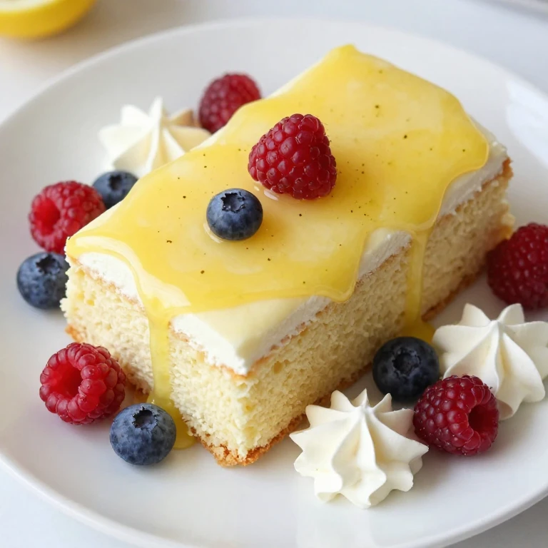 Lemon yogurt sheet cake with glaze and fresh berries