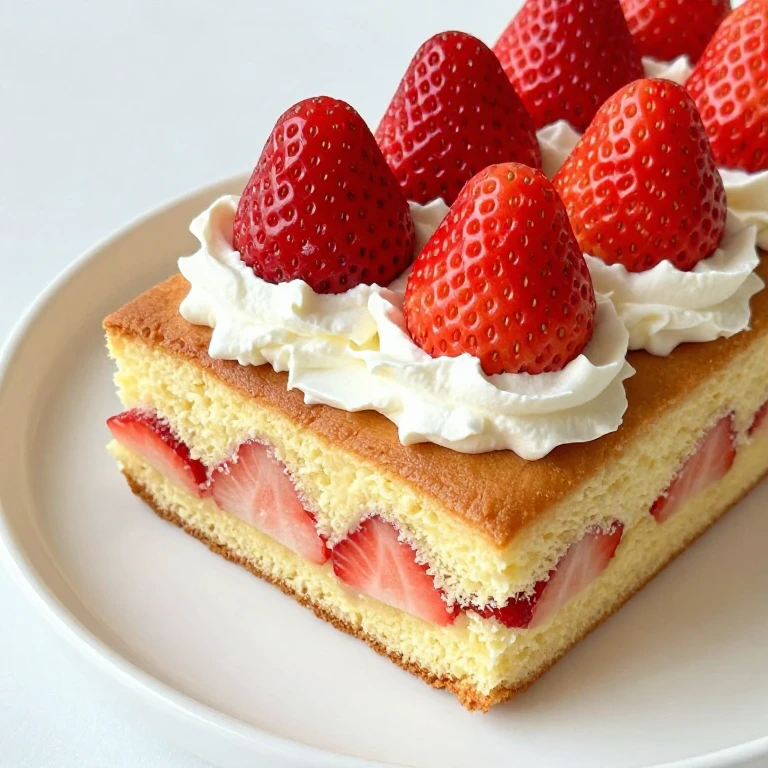 Strawberry shortcake sheet cake with whipped cream and berries