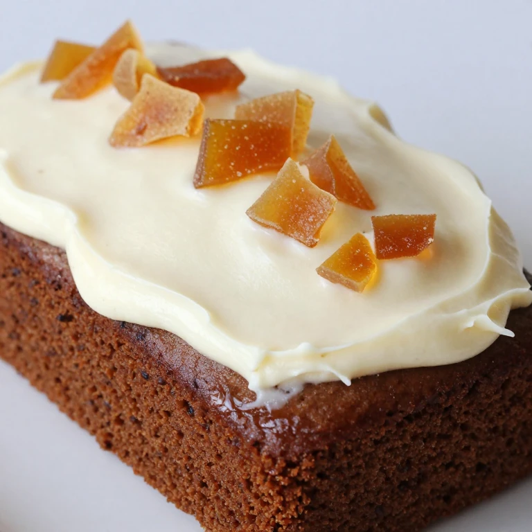 Gingerbread molasses sheet cake with cream cheese frosting and candied ginger