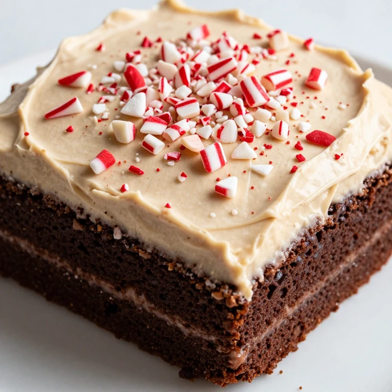 Peppermint mocha sheet cake with crushed candy canes and coffee frosting