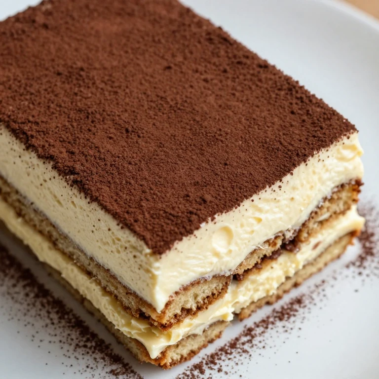 Tiramisu sheet cake with mascarpone frosting and cocoa powder dusting