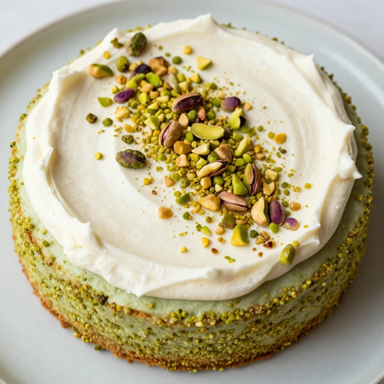 Pistachio cardamom sheet cake with cream cheese frosting and pistachio garnish