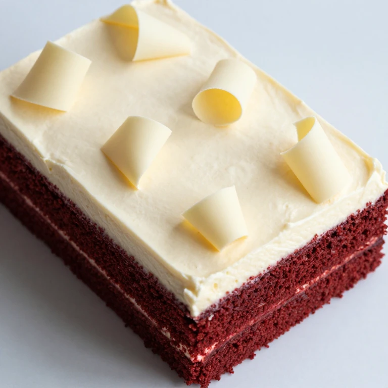 Red velvet cake with cream cheese frosting and white chocolate curls