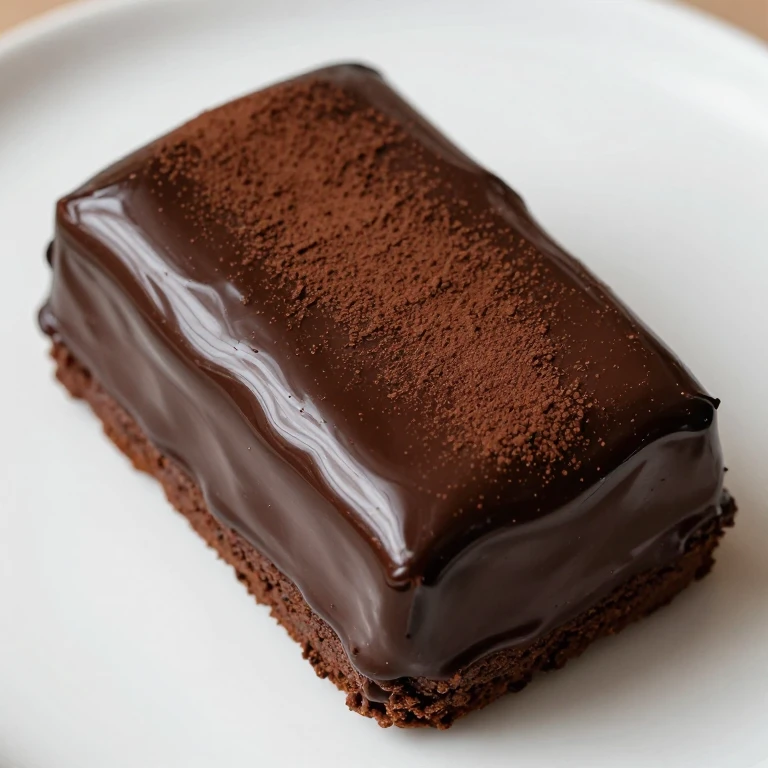 Espresso chocolate cake with glossy ganache and cocoa powder dusting