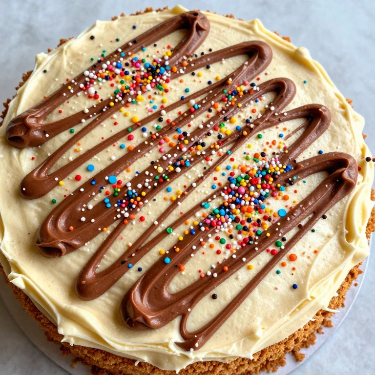 Buttercream cake with swoosh strokes and colorful nonpareils sprinkles