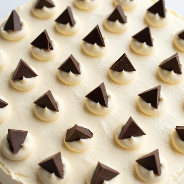 Cake with piped frosting dots topped with angled chocolate shards
