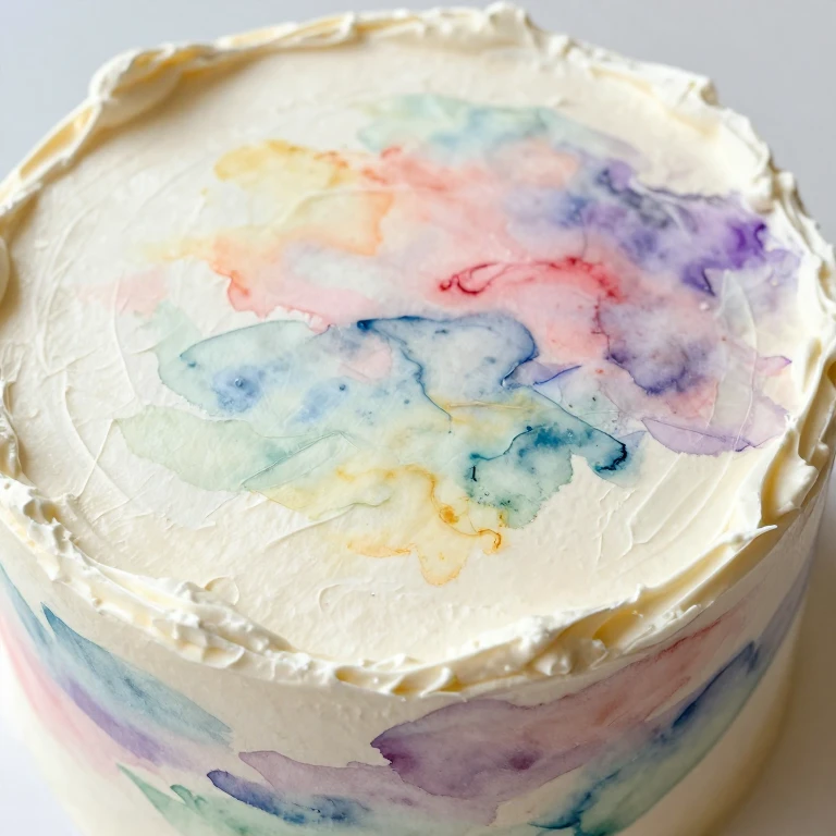 Cake with hand-painted watercolor buttercream in blended colors