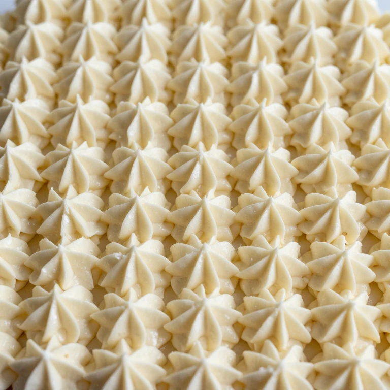 Cake covered entirely with piped buttercream rosettes in neat rows
