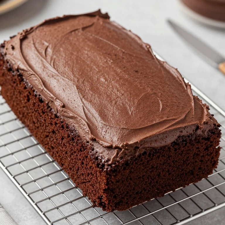 Unfrosted chocolate sheet cake, moist crumb, ready for decoration