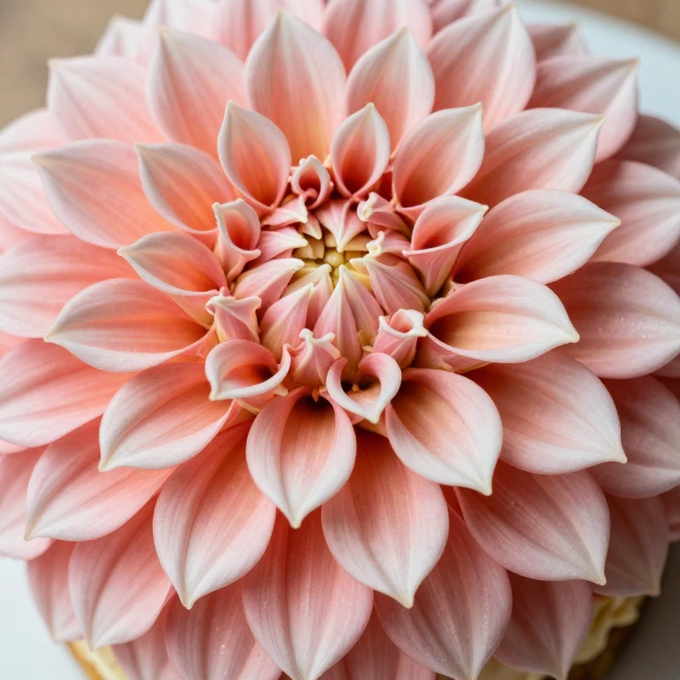 Deep coral textured dahlia with blush and cream layered petal texture