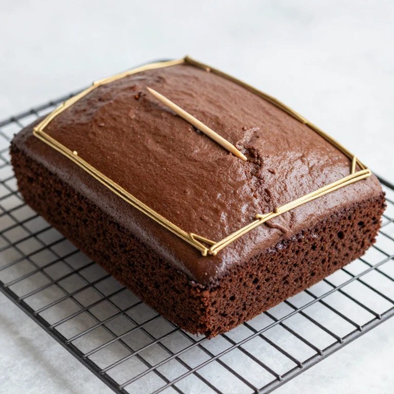 Chocolate sheet cake, smooth surface, ready for gold accent border