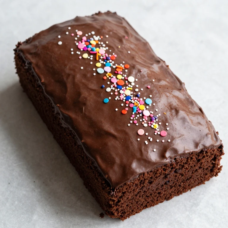 Unfrosted chocolate cake, moist crumb, ready for pastel sprinkles