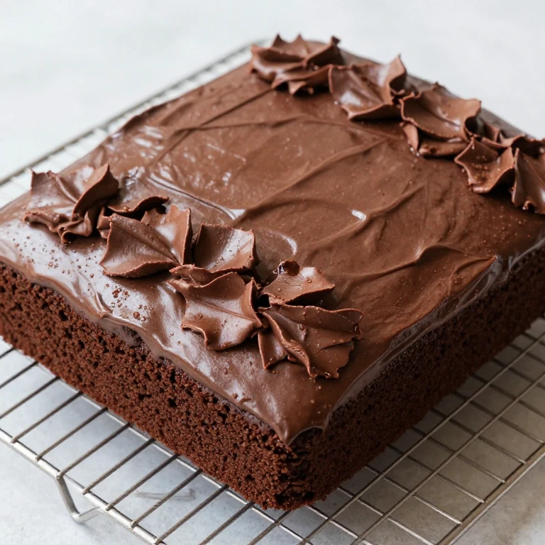 Chocolate sheet cake, smooth surface, ready for floral frosting design