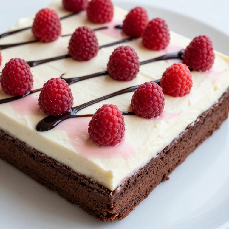Chocolate cake with raspberry frosting, fresh raspberries, and chocolate ganache drizzle