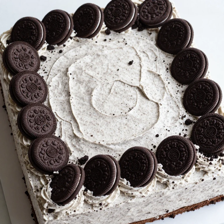 Cookies-and-cream sheet cake with crushed Oreo frosting and whole cookie border