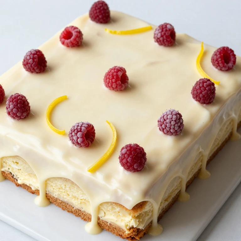 Lemon raspberry cake with white chocolate ganache and freeze-dried raspberry garnish