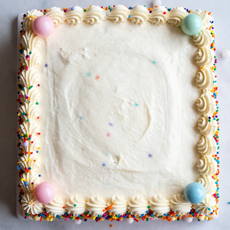 Vanilla confetti cake with rainbow sprinkles and pearl ball border decoration