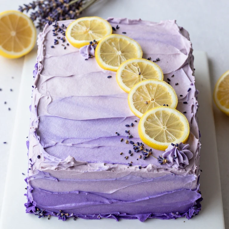Lavender lemonade cake with purple ombré frosting and candied lemon slices