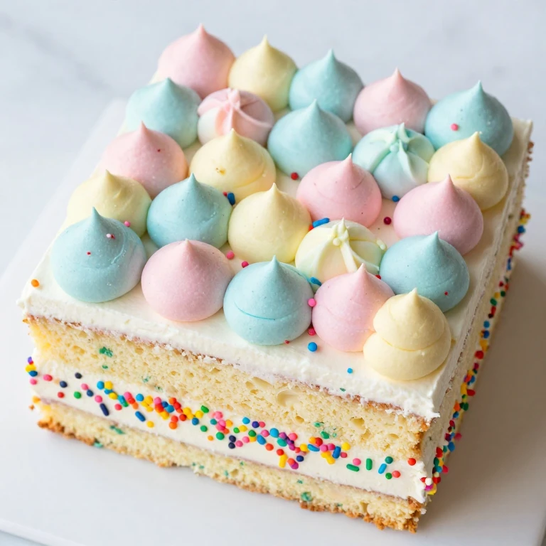 Vanilla confetti cake with pastel balloon piping and rainbow sprinkles