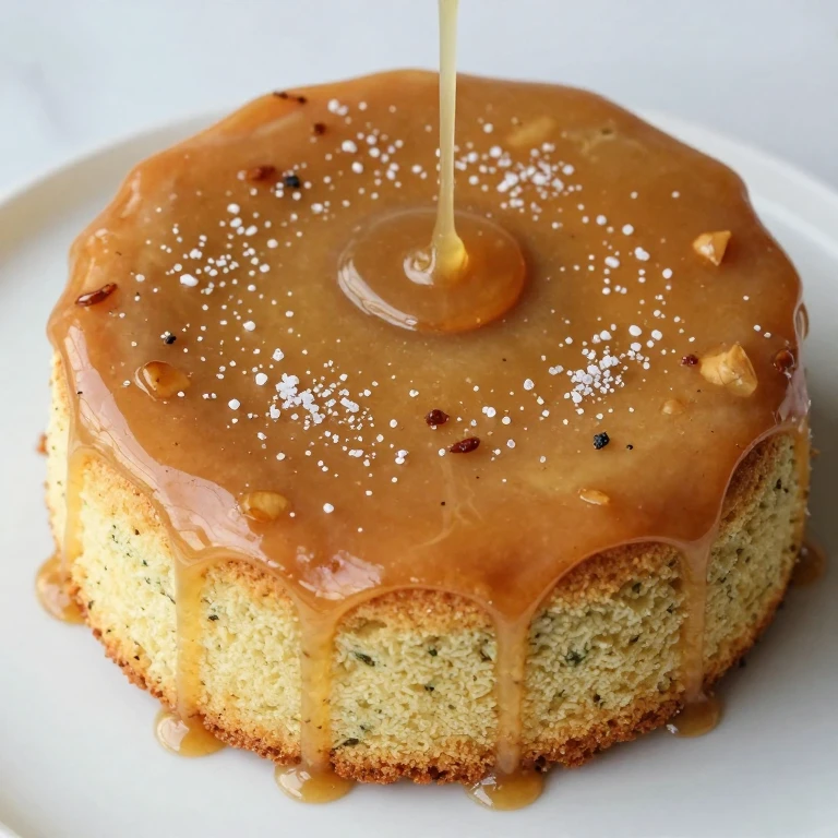 Brown butter sage cake with nutty glaze and fleur de sel garnish