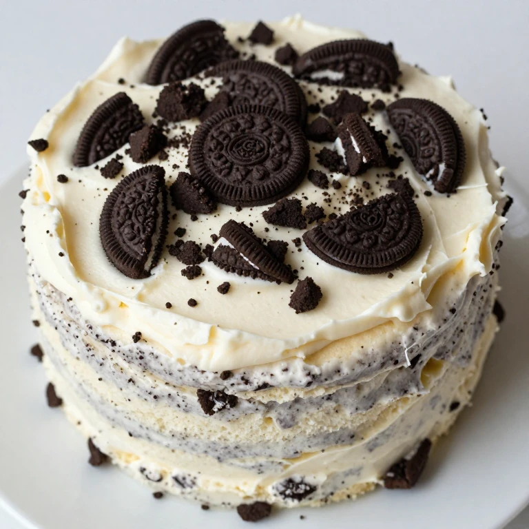 Cookies-and-cream cake with crushed Oreo shards on frosting