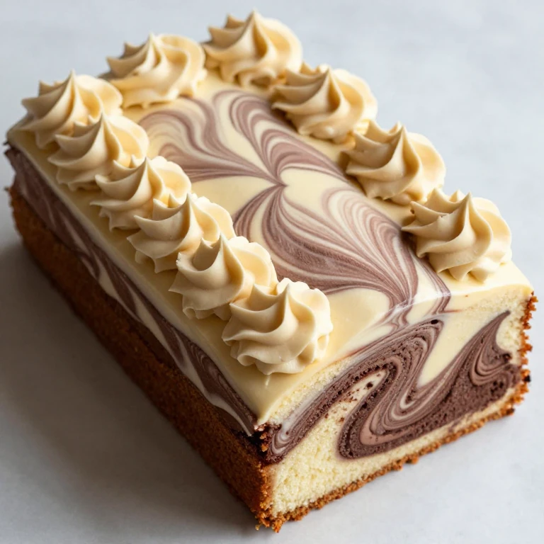 Marble cake with chocolate-vanilla swirled frosting design