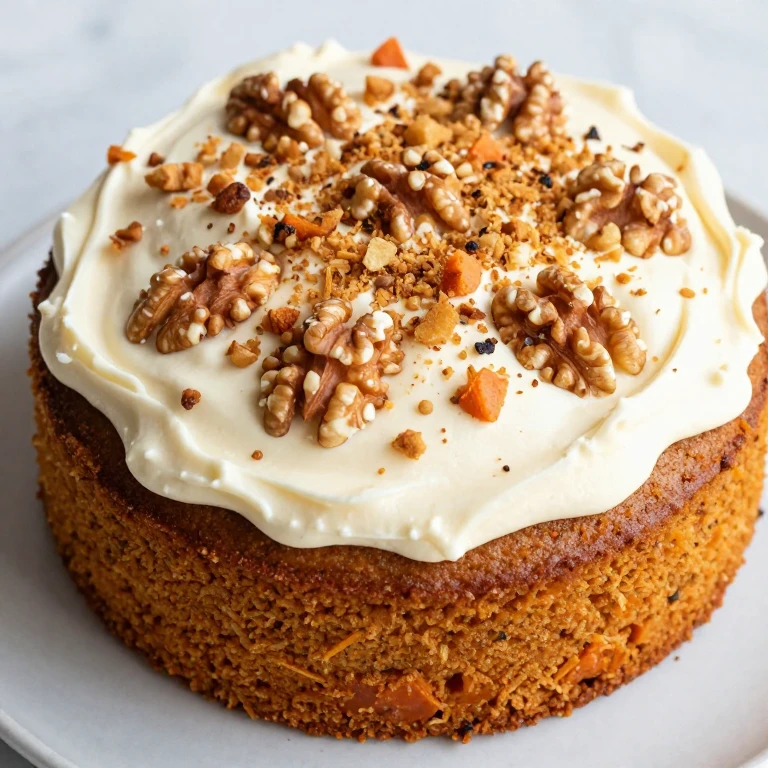 Carrot cake with cream cheese frosting and toasted walnut topping