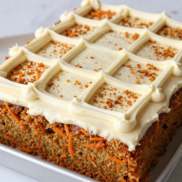 Spiced carrot sheet cake with cream cheese frosting and piped geometric pattern