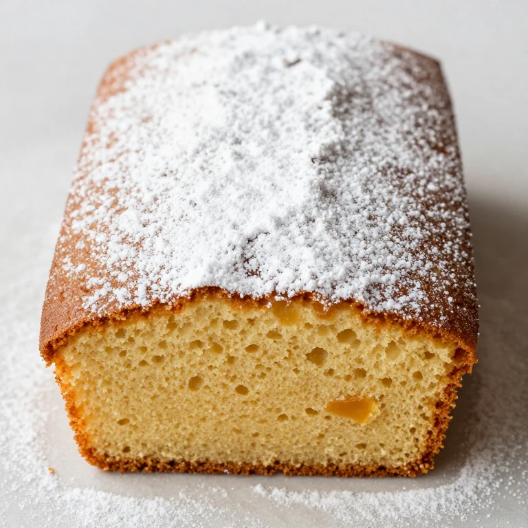 Golden brown butter vanilla sheet cake dusted with powdered sugar