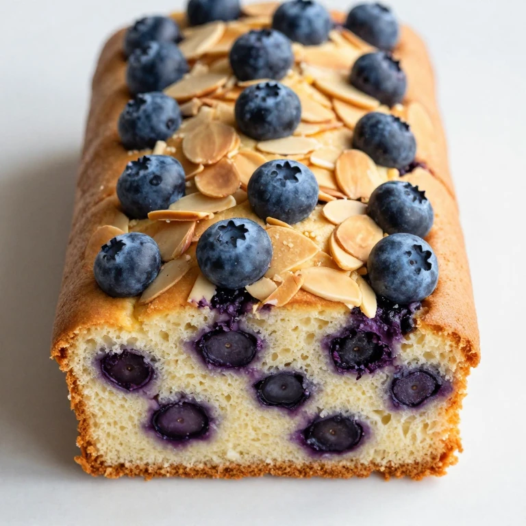 Almond blueberry sheet cake with fresh blueberries scattered throughout