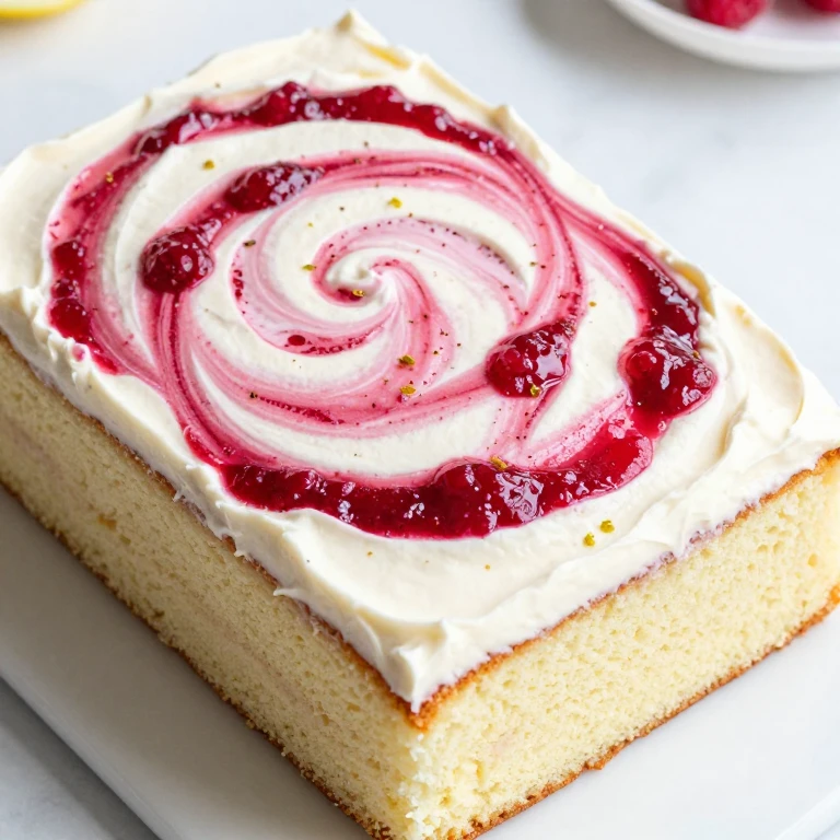 Raspberry lemonade sheet cake with cream cheese and raspberry frosting