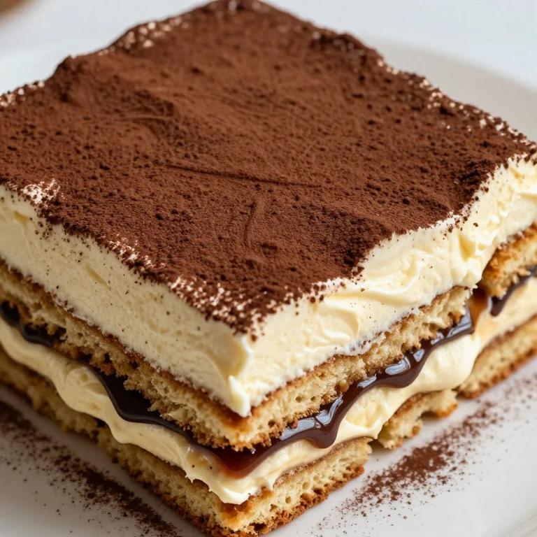 Tiramisu sheet cake with mascarpone frosting and cocoa powder dusting