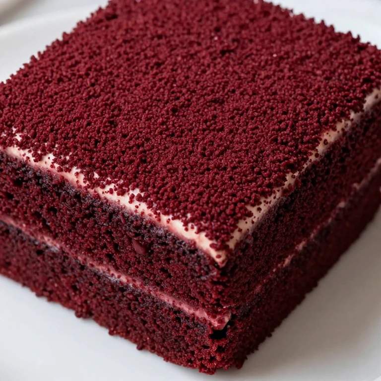 Deep crimson red velvet sheet cake with elegant velvety crumb texture