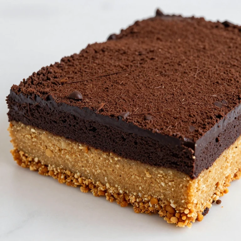 Dark chocolate sheet cake with golden graham cracker crust base visible at edges