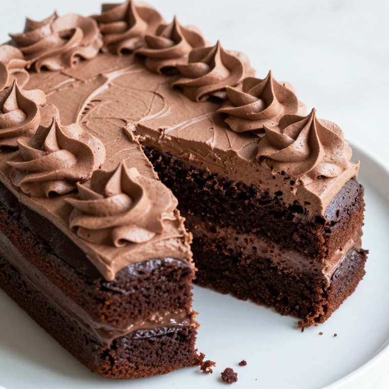 milk chocolate sheet cake with whipped cocoa frosting, swirled frosting on dark chocolate cake