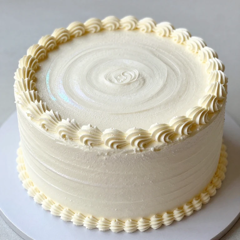 Elegant white layer cake with pearl dust shimmer and piped dot border decoration