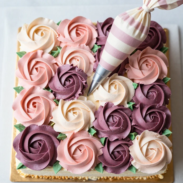 Sheet cake with ombré gradient buttercream rosette flowers