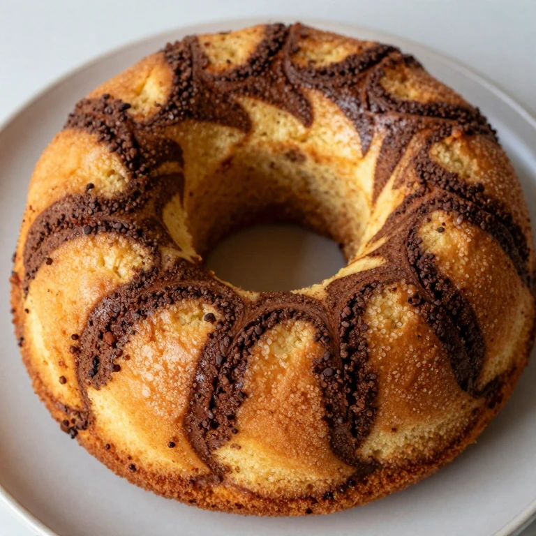 Espresso marble cake slice showing swirled brown and vanilla patterns