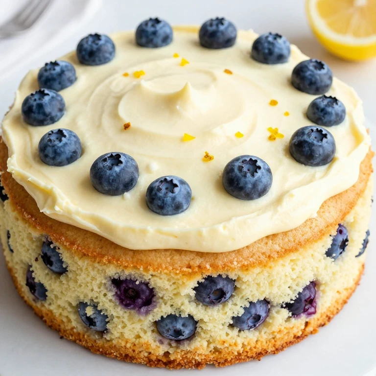 Lemon blueberry cake with cream cheese frosting and fresh berries