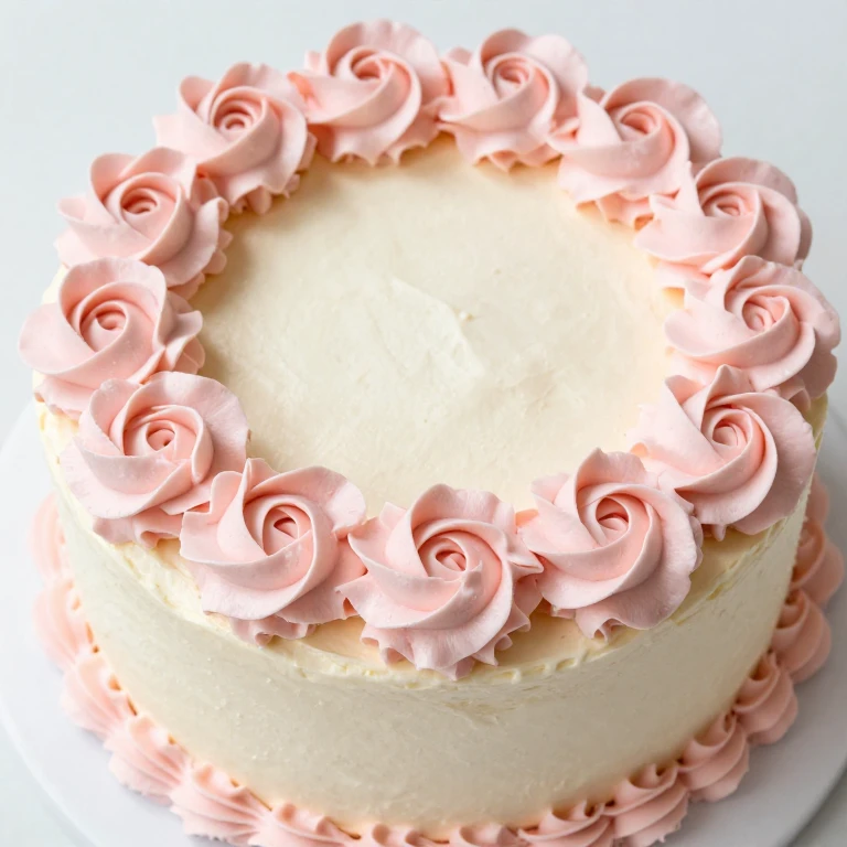 Vanilla sheet cake with piped buttercream roses and blush pink border