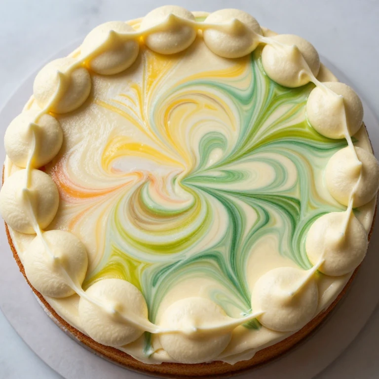 Sheet cake with three-color marble swirl buttercream pattern on top