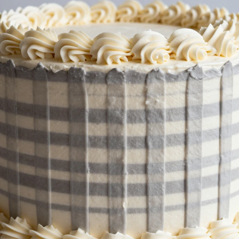 Sheet cake with monochromatic buttercream stripe pattern and border