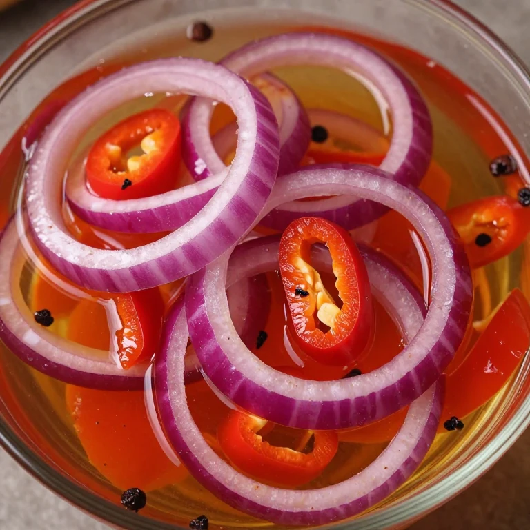 Habanero-orange pickled red onions with allspice in amber brine