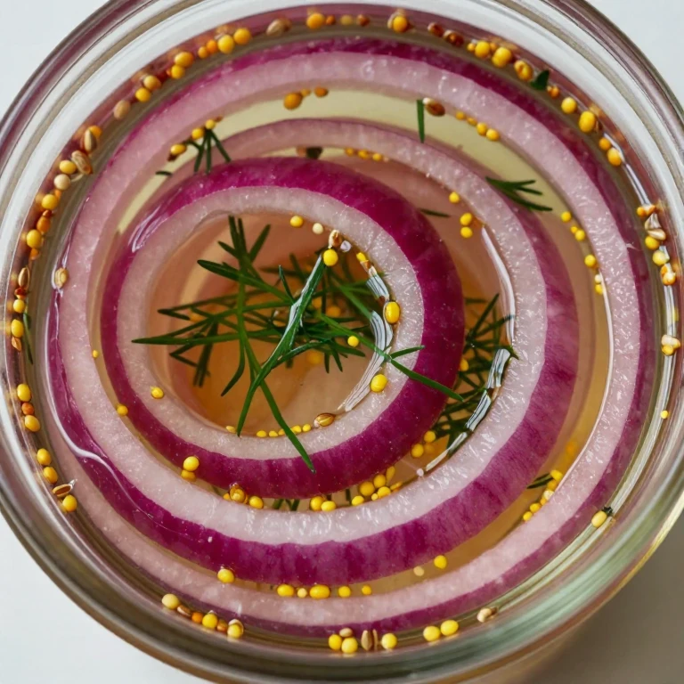 Dill and mustard seed pickled red onions with caraway seeds