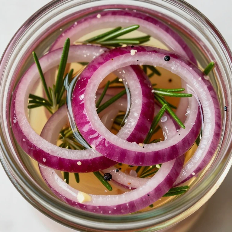Rosemary and garlic pickled red onions with peppercorns