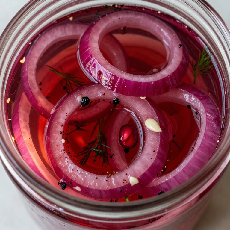 Turkish pickled onions with sumac and pomegranate in glass jar with ruby brine